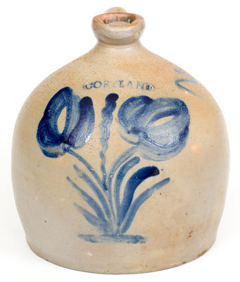 CORTLAND, NY Stoneware Syrup Jug with Cobalt Floral Decoration