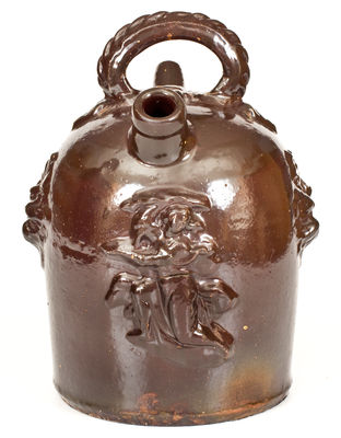 Albany-Slip-Glazed Ohio Stoneware Harvest Jug with Elaborate Applied Decoration