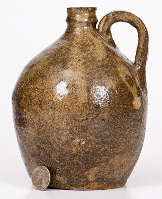 Very Rare Small-Sized Alkaline-Glazed Stoneware Jug w/ Incised Inscription, possibly Dave, Edgefield District, SC