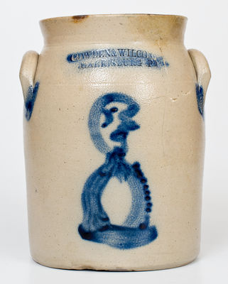 Extremely Rare COWDEN & WILCOX / HARRISBURG, PA Stoneware Jar w/ Clown Decoration