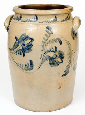 Fine 6 Gal. Western PA Stoneware Jar w/ Elaborate Floral Vine Decoration