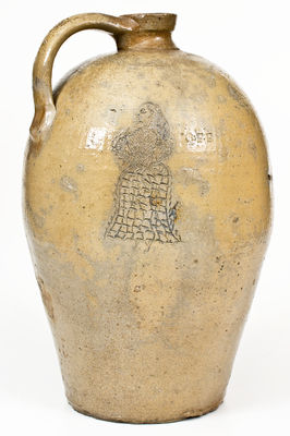 Outstanding Ohio Stoneware Jug w/ Elaborate Incised / Impressed Designs incl. Horse, Tree and Woman Motifs