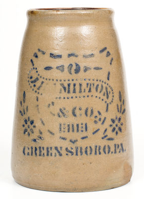 J. HAMILTON & CO. / GREENSBORO, PA Stoneware Canning Jar with Shield Decoration