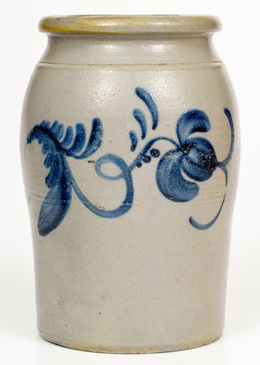 Fine Western PA Stoneware Jar w/ Two-Sided Freehand Decoration