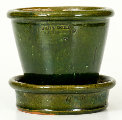 Green-Glazed JOHN BELL / WAYNESBORO Redware Flowerpot