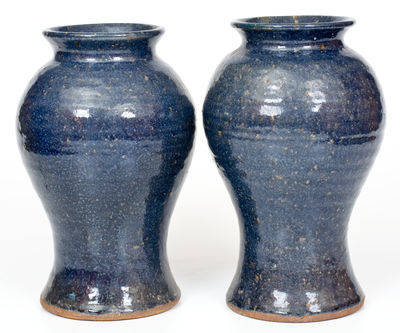 Pair of Cobalt-Glazed Stoneware Vases, B. B. CRAIG / VALE, NC