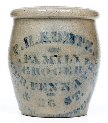 Fine Small-Sized Western PA Stoneware Pittsburgh, PA Stenciled Advertising Jar