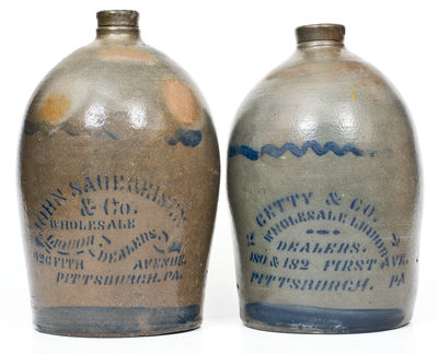 Lot of Two: Western PA Stoneware Jugs with Stenciled PITTSBURGH Liquor Dealers Advertising