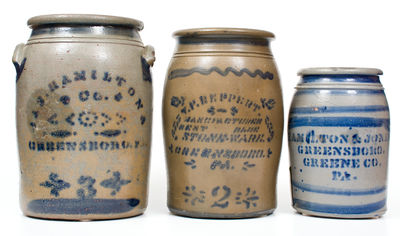 Lot of Three: GREENSBORO, PA Stoneware Jars by HAMILTON and REPPERT