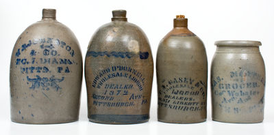 Lot of Four: Western PA Stoneware Jugs and Jar with Stenciled PITTSBURGH Advertising