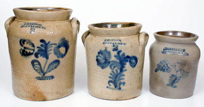 Lot of Three: J. HEISER / BUFFALO, NY Graduated Stoneware Jars w/ Floral Decoration