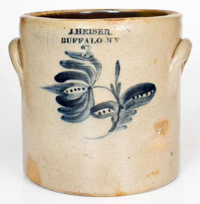 2 Gal. J. HEISER / BUFFALO, NY Stoneware Crock with Dotted Floral Decoration