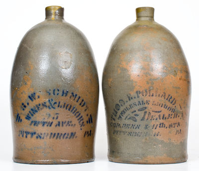 Lot of Two: Western PA Stoneware Jugs w/ Stenciled PITTSBURGH Liquor Advertising