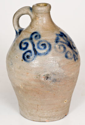 Very Rare Small-Sized 18th Century Stoneware Jug w/ Cobalt Watch Spring Decoration