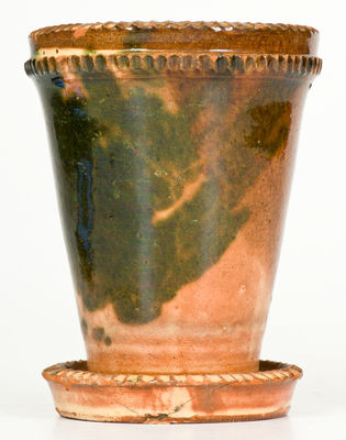 Diminutive Multi-Glazed Redware Flowerpot, Strasburg, VA, circa 1890, att. J. Eberly & Co.