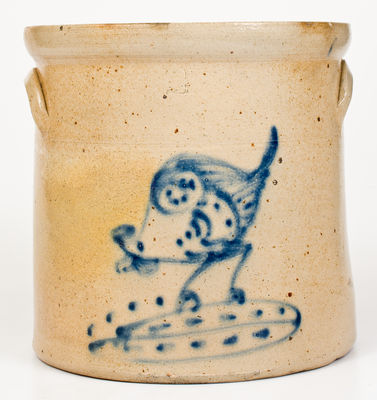 Attrib. Brady & Ryan, Ellenville, NY Stoneware Crock with Chicken Pecking Corn Decoration