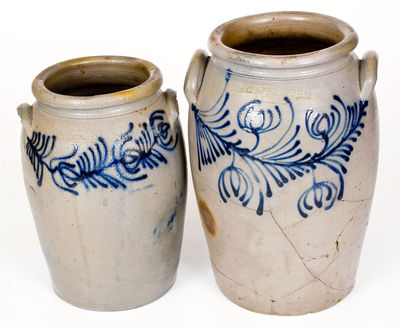 Lot of Two: B. C. MILBURN / ALEXA. Stoneware Jars with Bold Slip-Trailed Floral Decorations