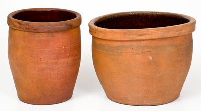 Lot of Two: Waynesboro, PA Redware Jars, D. M. BAKER and JOHN BELL