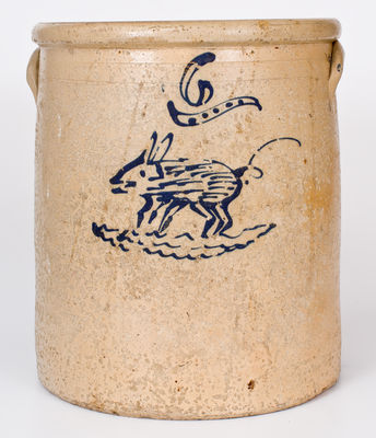 Rare 6 Gal. Ohio Stoneware Crock with Pig Decoration