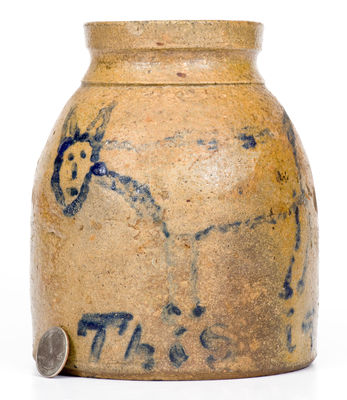 Rare Ohio Stoneware Canning Jar with Cat Decoration, Inscribed "This is a Cat"