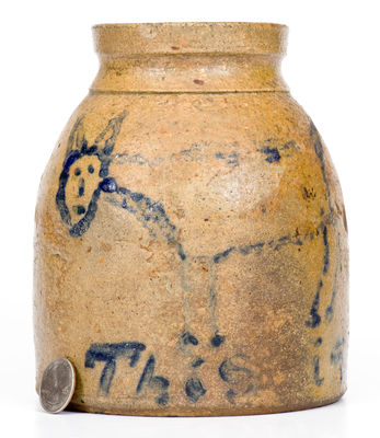 Rare Ohio Stoneware Canning Jar with Cat Decoration, Inscribed 