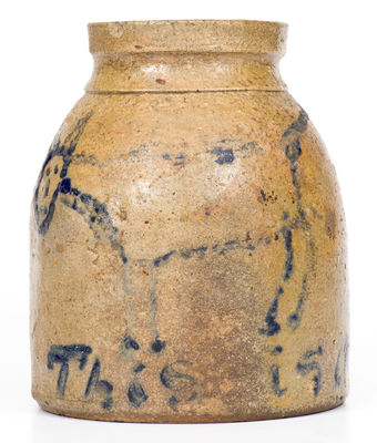 Rare Ohio Stoneware Canning Jar with Cat Decoration, Inscribed "This is a Cat"
