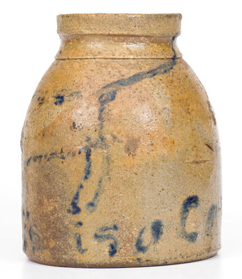 Rare Ohio Stoneware Canning Jar with Cat Decoration, Inscribed "This is a Cat"
