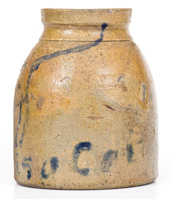 Rare Ohio Stoneware Canning Jar with Cat Decoration, Inscribed "This is a Cat"