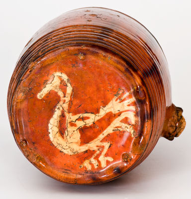 Extremely Rare Bristol County, Massachusetts Redware Keg w/ Yellow Slip Bird Designs