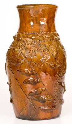 Unusual American Redware Vase with Applied Foliate Decoration