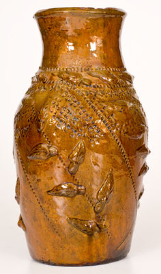 Unusual American Redware Vase with Applied Foliate Decoration