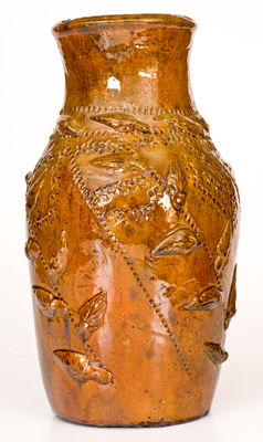 Unusual American Redware Vase with Applied Foliate Decoration