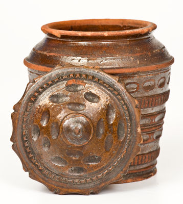 Rare and Fine Coggled Redware Jar w/ Lid, probably Pennsylvania origin