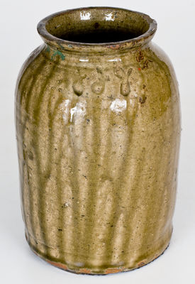 Rare Alkaline-Glazed Stoneware Jar Stamped "J F Y," probably Alabama origin
