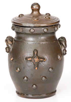 Extremely Rare Middle Tennessee Stoneware Lidded Presentation Jar w/ Applied Decoration, 