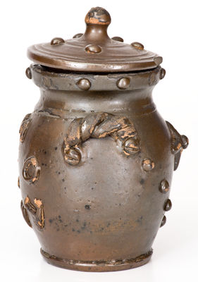 Extremely Rare Middle Tennessee Stoneware Lidded Presentation Jar w/ Applied Decoration, 
