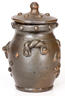 Extremely Rare Middle Tennessee Stoneware Lidded Presentation Jar w/ Applied Decoration, 