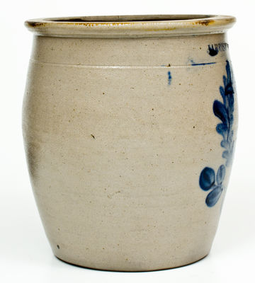 Unusual HARRISBURG, PA Stoneware Jar by William Moyer, Harrisburg, PA, circa 1856-1861