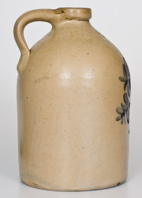 EVAN. R JONES / PITTSTON, PA Stoneware Jug w/ Cobalt Floral Decoration