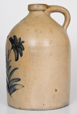 EVAN. R JONES / PITTSTON, PA Stoneware Jug w/ Cobalt Floral Decoration