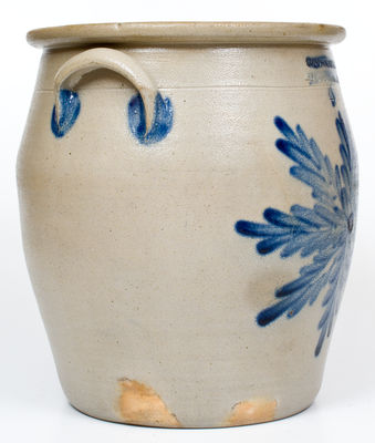 Outstanding COWDEN & WILCOX / HARRISBURG, PA Four-Gallon Stoneware Jar w/ Foliate Star Decoration