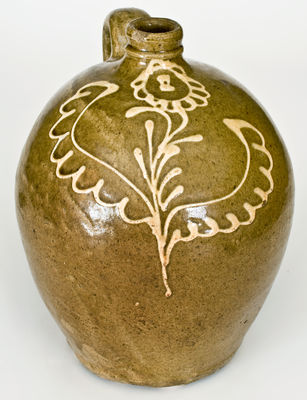 Alkaline-Glazed Stoneware Jug w/ Kaolin Slip Decoration, attributed to Collin Rhodes, Edgefield District, SC, c1850