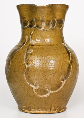 Very Rare Alkaline-Glazed Stoneware Pitcher w/ Two-Color Slip Decoration, att. Thomas Chandler, Edgefield, SC