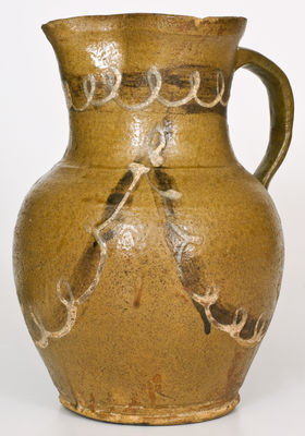 Very Rare Alkaline-Glazed Stoneware Pitcher w/ Two-Color Slip Decoration, att. Thomas Chandler, Edgefield, SC