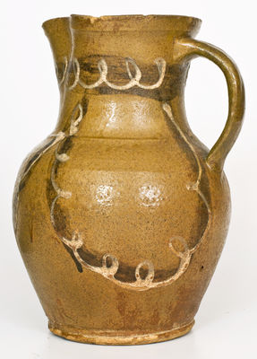 Very Rare Alkaline-Glazed Stoneware Pitcher w/ Two-Color Slip Decoration, att. Thomas Chandler, Edgefield, SC