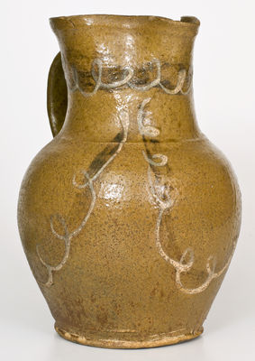 Very Rare Alkaline-Glazed Stoneware Pitcher w/ Two-Color Slip Decoration, att. Thomas Chandler, Edgefield, SC