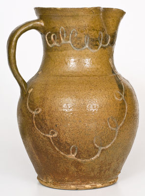 Very Rare Alkaline-Glazed Stoneware Pitcher w/ Two-Color Slip Decoration, att. Thomas Chandler, Edgefield, SC