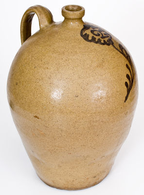 Fine attrib. Thomas Chandler, Edgefield District, SC Stoneware Jug w/ Iron Slip Floral Decoration