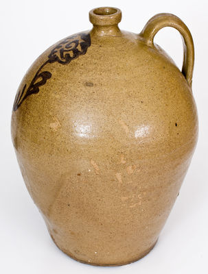 Fine attrib. Thomas Chandler, Edgefield District, SC Stoneware Jug w/ Iron Slip Floral Decoration