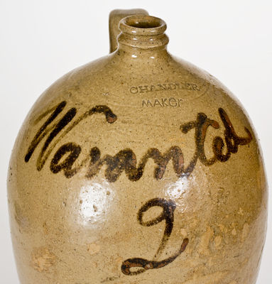 CHANDLER / MAKer Stoneware Jug w/ Iron Slip Inscription 